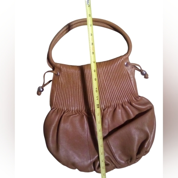 Bodhi Cognac Brown Pebble Leather Cinch Draw String Magnetic Closure Hobo Bag - Picture 8 of 8